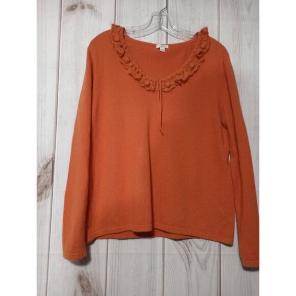 J Jill Ladies Large Orange Long Sleeve Sweater Crochet Trim Detail‎ Pullover - Picture 1 of 6